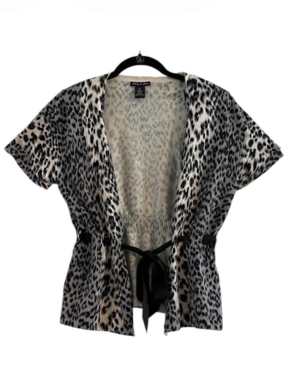 Audrey & Grace Leopard Print Short Sleeve Cardigan XL